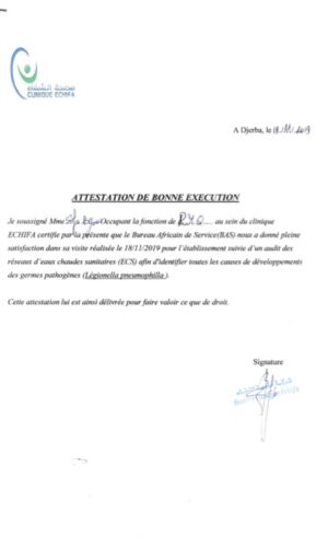 Attestation de Bonne Execution clinique echifa Attestation de Bonne Execution clinique echifa
